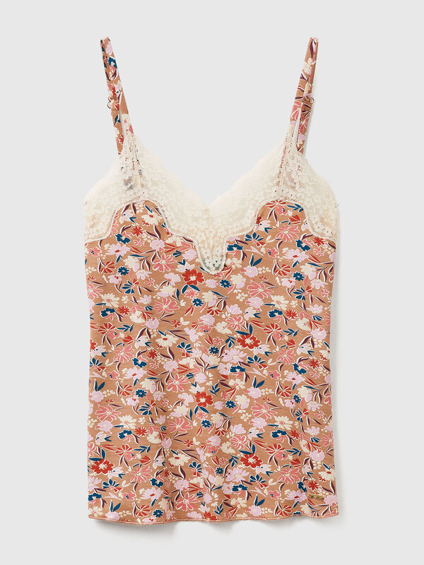 Floral tank top with lace Women