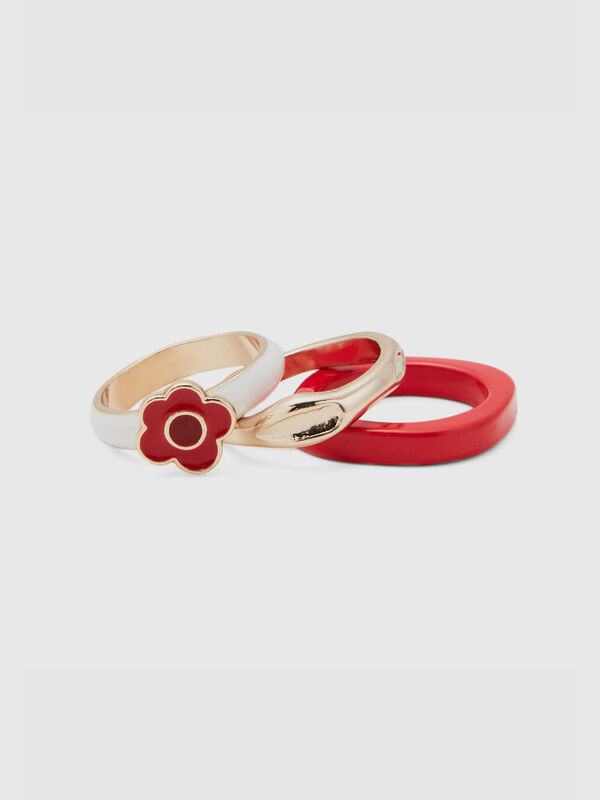 Three gold, red and white rings Women
