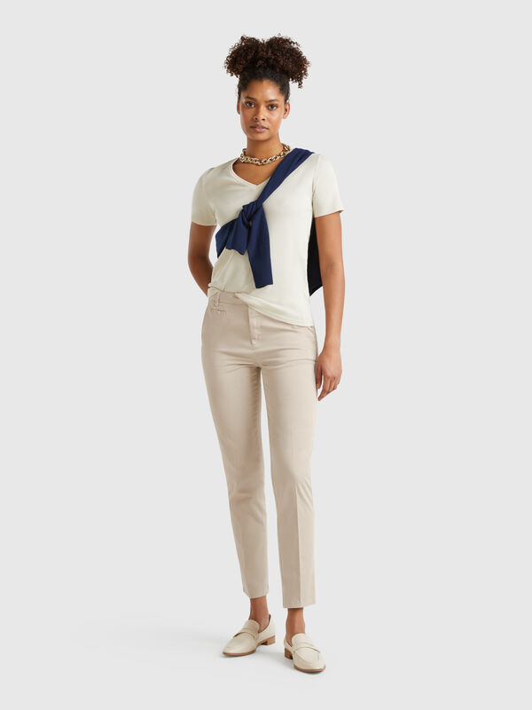 Beige slim fit cotton chinos Women