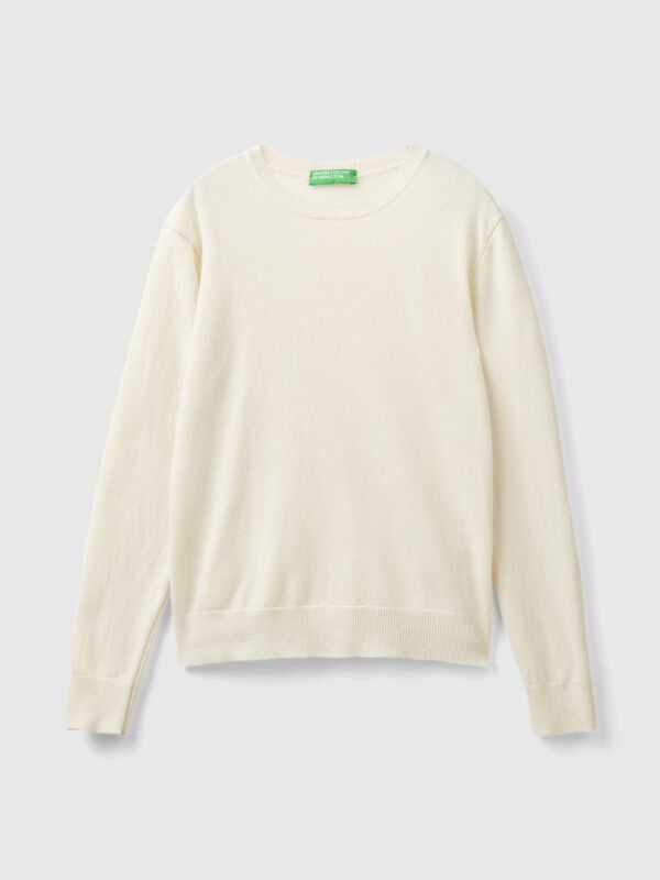 Cream crew neck sweater in pure Merino wool Women