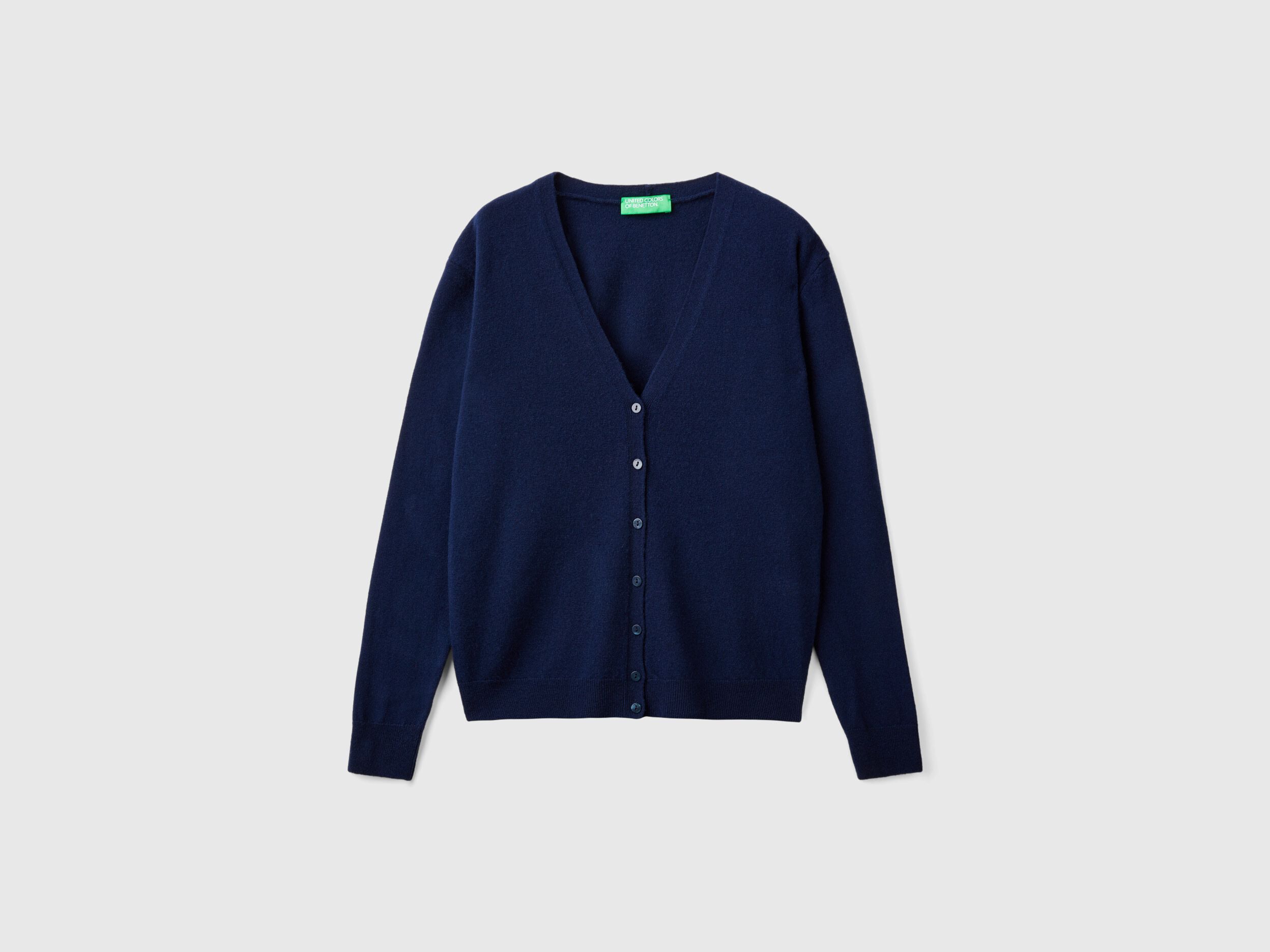 Dark blue V neck cardigan in pure Merino wool Dark Blue Benetton