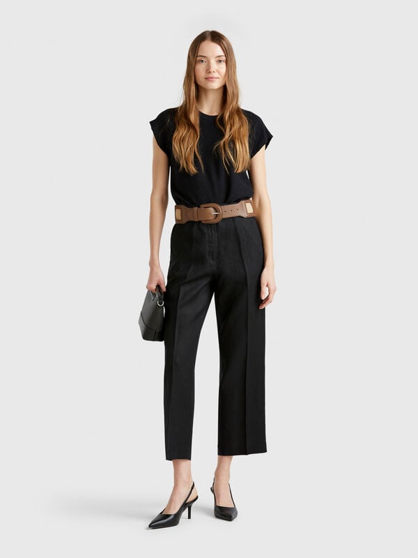 Straight trousers in pure linen Women