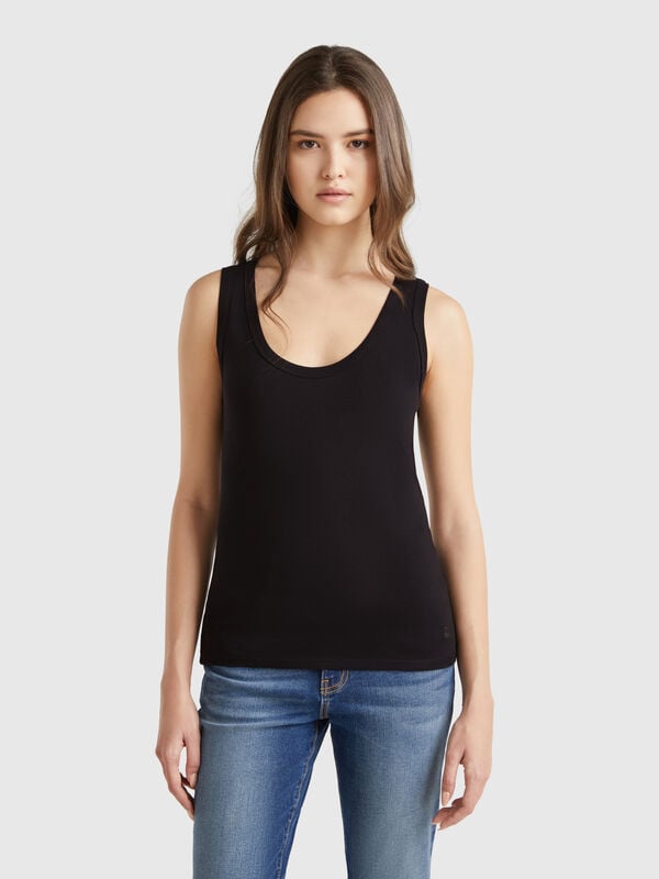 Black tank top in pure cotton Women