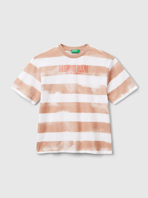 Striped t-shirt with print on front and back Junior Boy