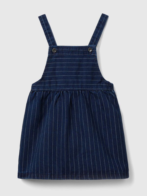Denim overall skirt with pinstripes