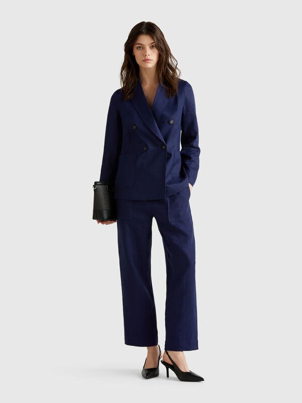 Trousers in pure linen with elastic Women