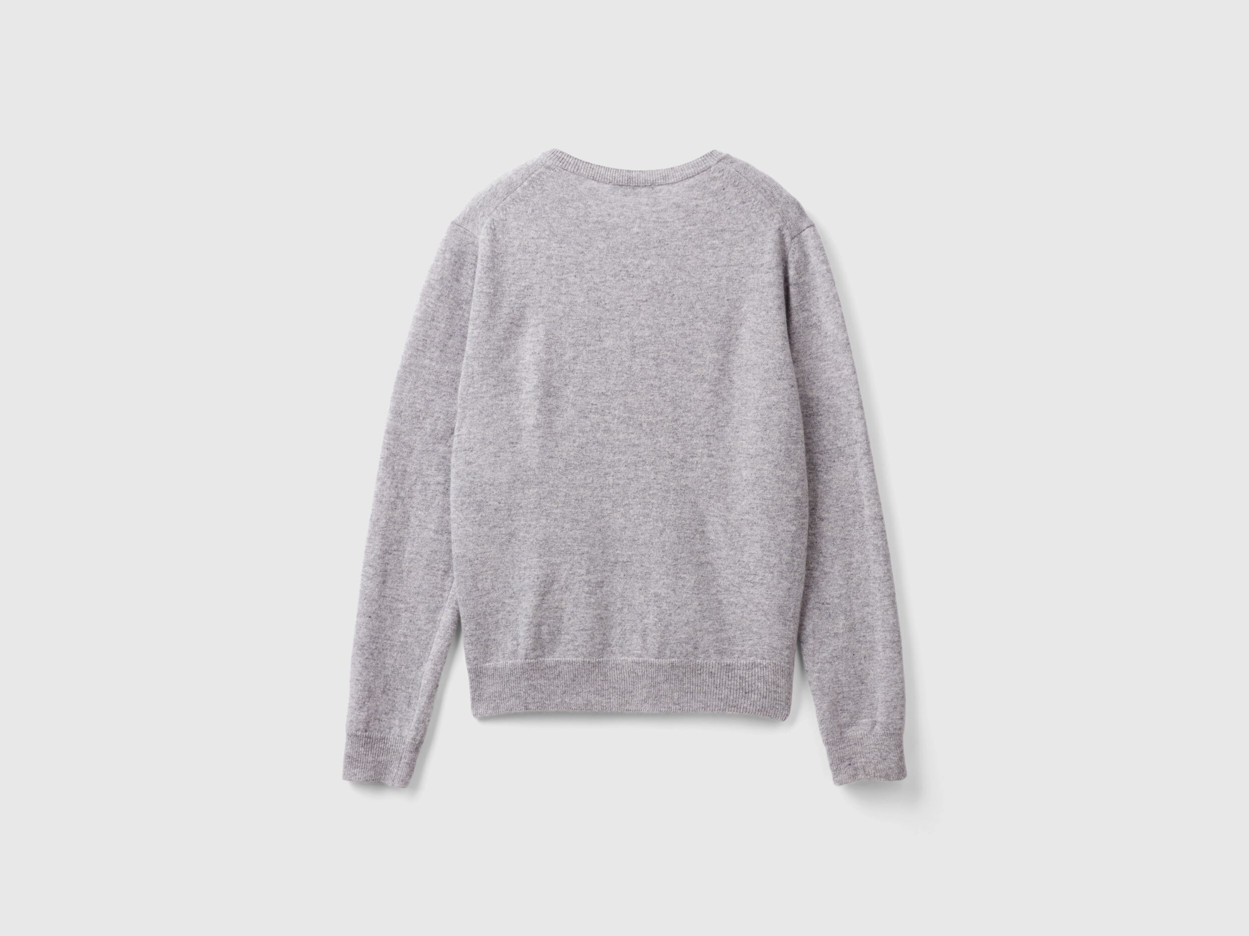 Light gray crew neck cardigan in pure Merino wool Light Gray Benetton