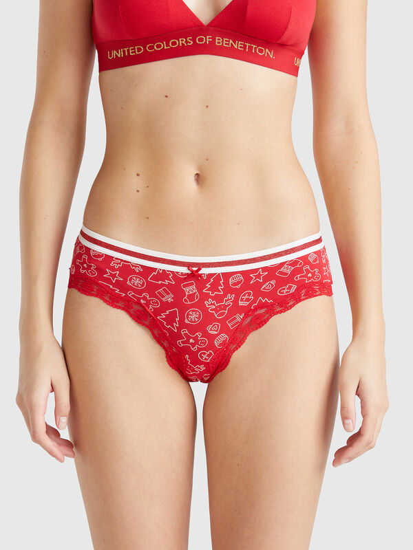 Christmas culotte-style underwear with lace Women