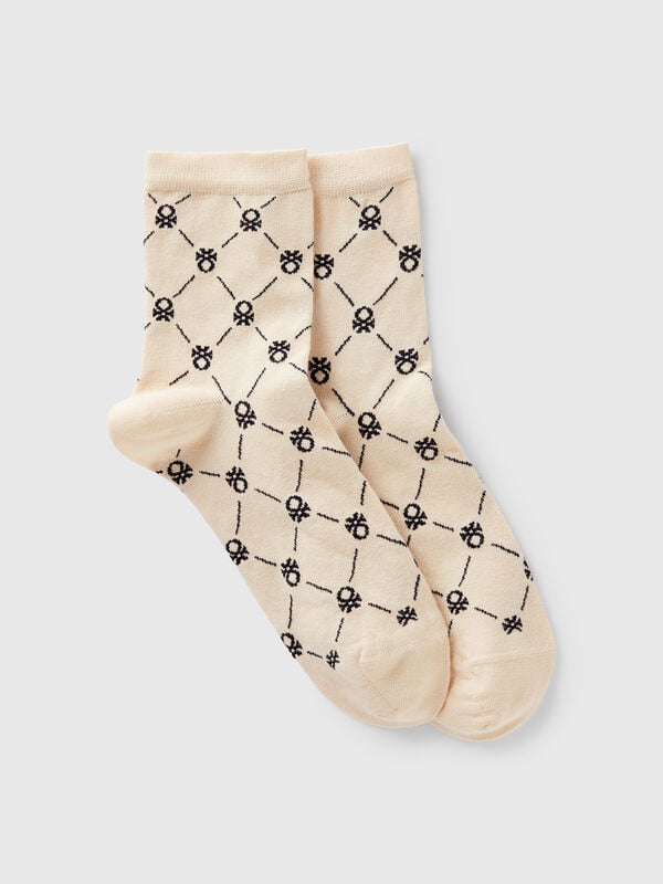 Cream socks with logos