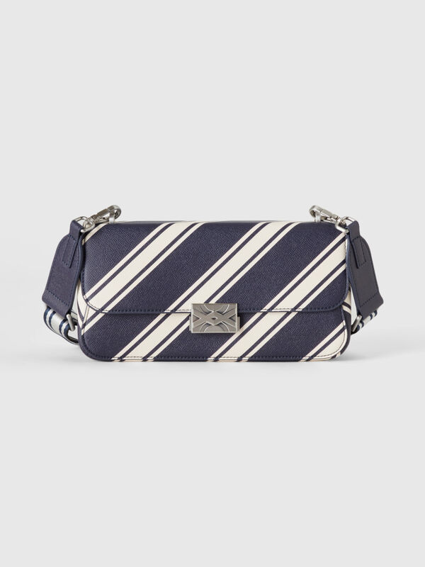 Dark blue handbag with regimental stripes