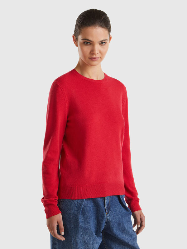 Red plum crew neck sweater in pure Merino wool Women