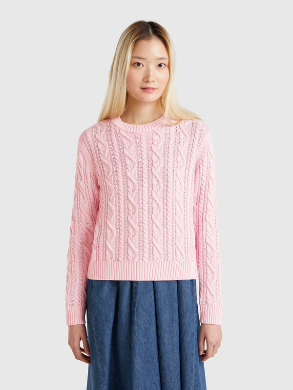 100% cotton sweater with cables Women