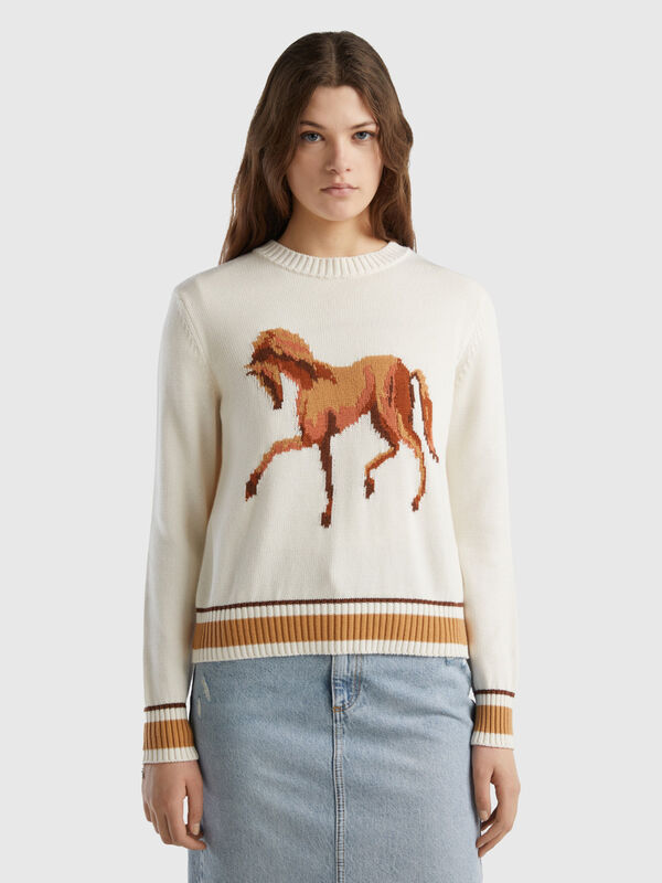 Sweater with horse inlay Women