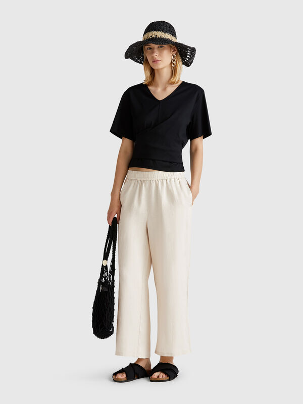 Wide leg trousers in pure linen Women