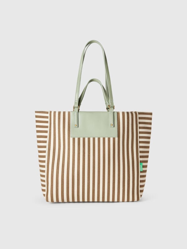 Green and beige striped tote bag Women