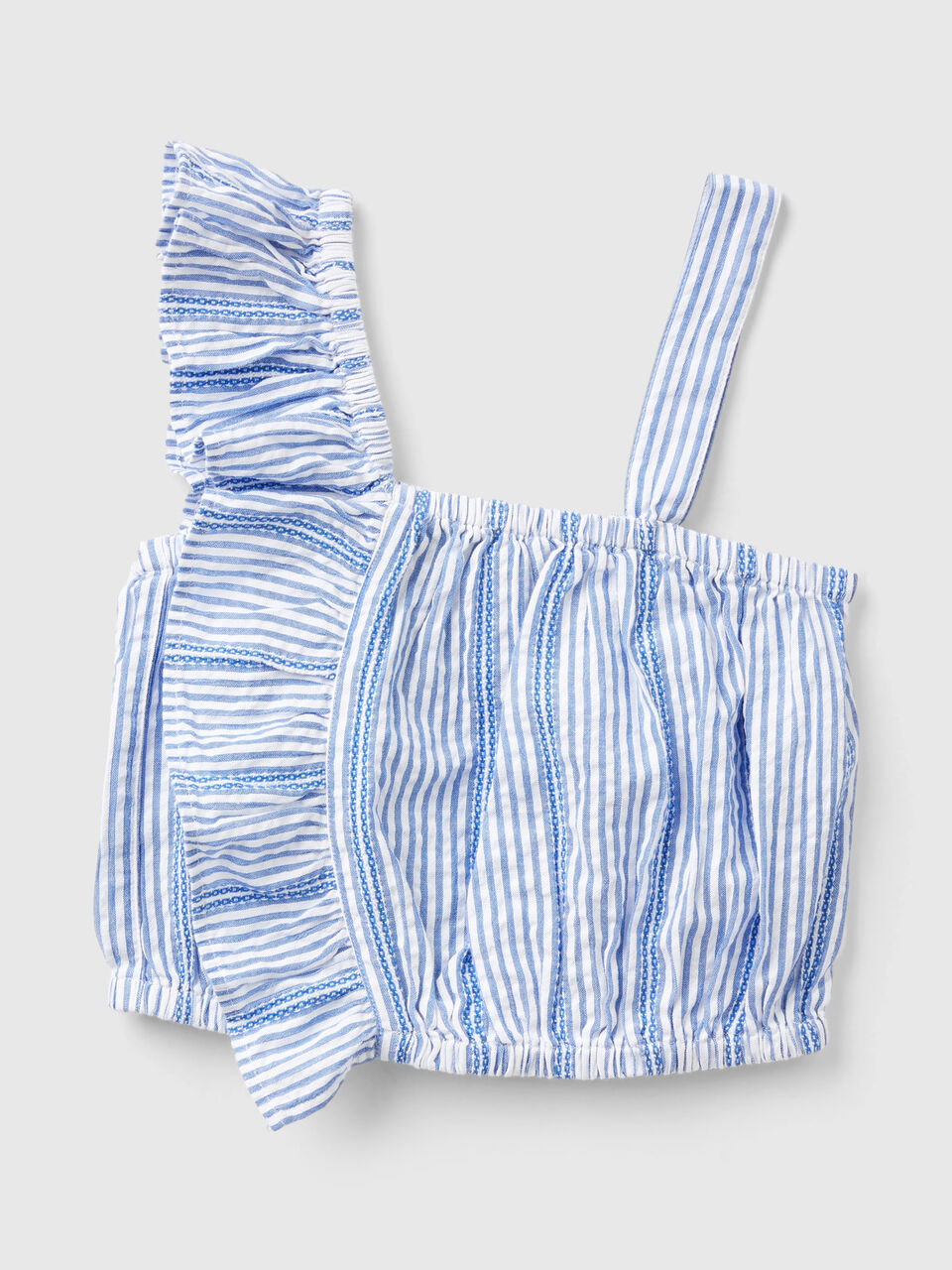 Striped top with ruffles - Light Blue | Benetton