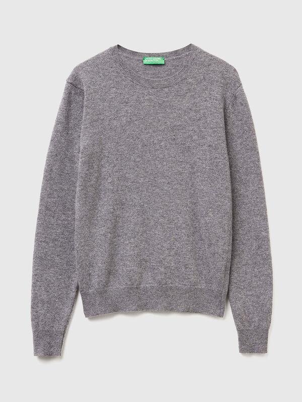 Mouse gray crew neck sweater in Merino wool Women