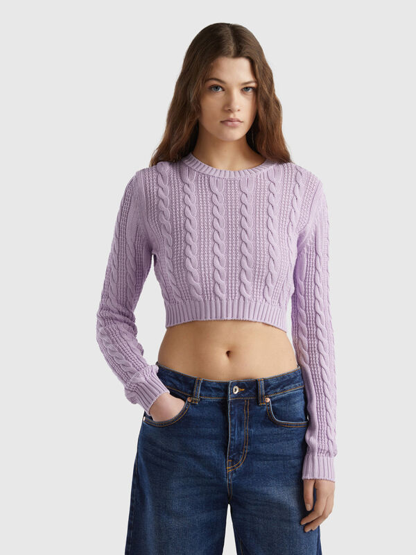 Cropped cable knit sweater Women