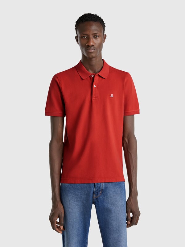 Dark red slim fit polo Men