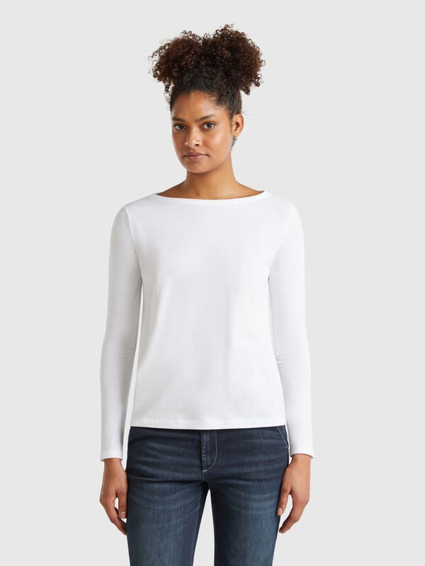 T-shirt with boat neck in 100% cotton Women