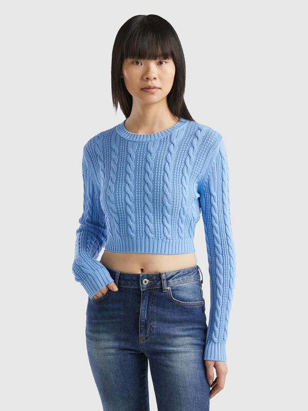 Cropped cable knit sweater Women
