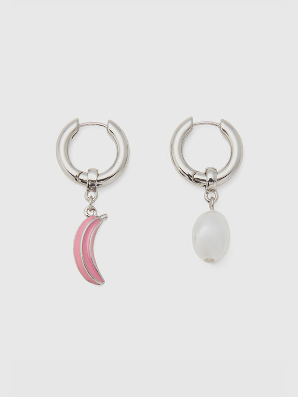 Earrings with pink banana pendant and white pearl Women