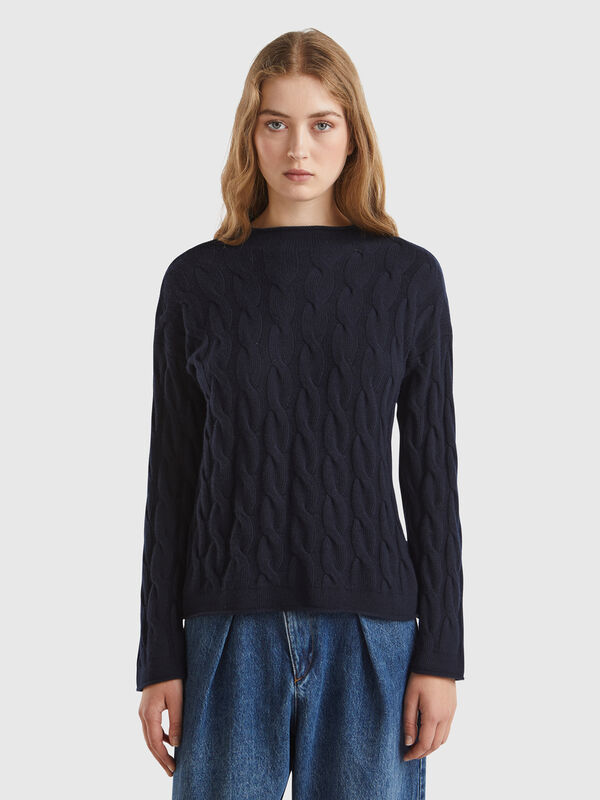 Cashmere blend sweater with cable knit Women