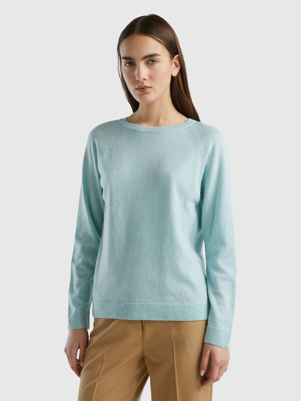 Aqua crew neck sweater in cashmere and wool blend Women