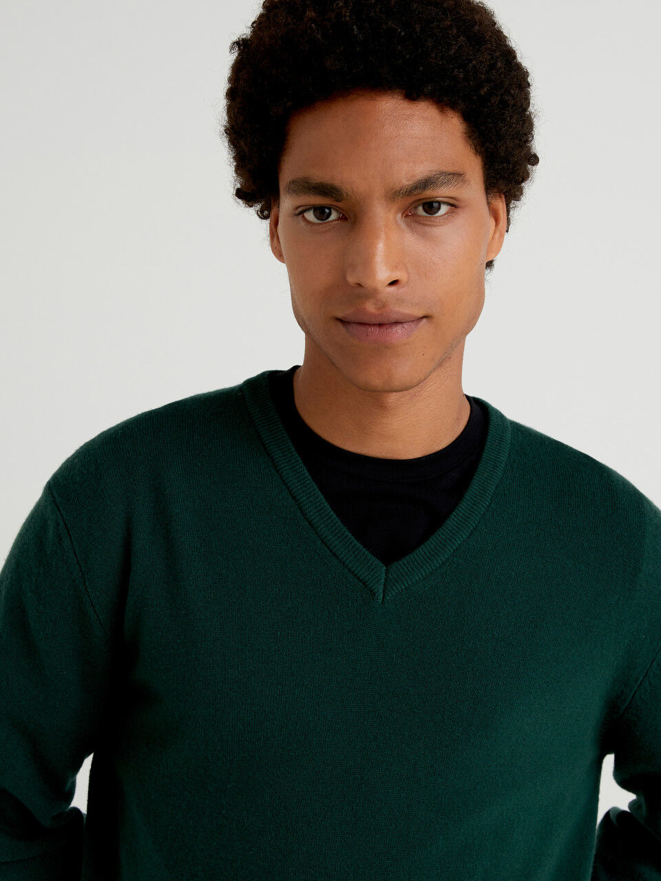 Teal V-neck sweater in pure Merino wool