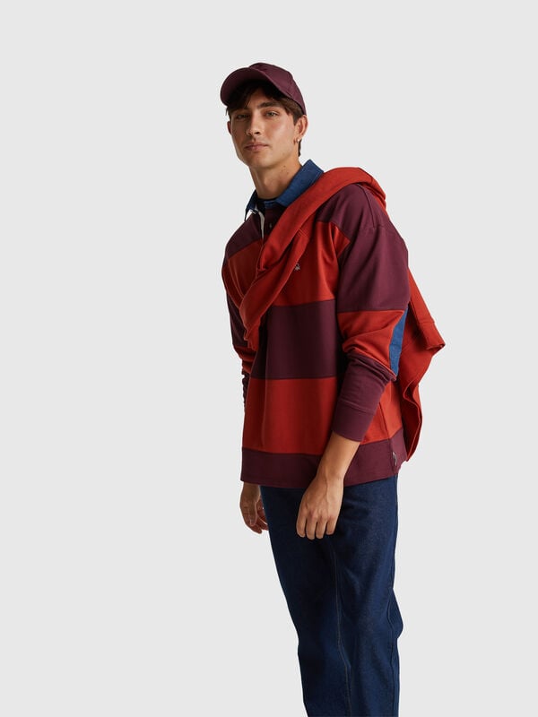 Striped rugby polo in sweat fabric Men