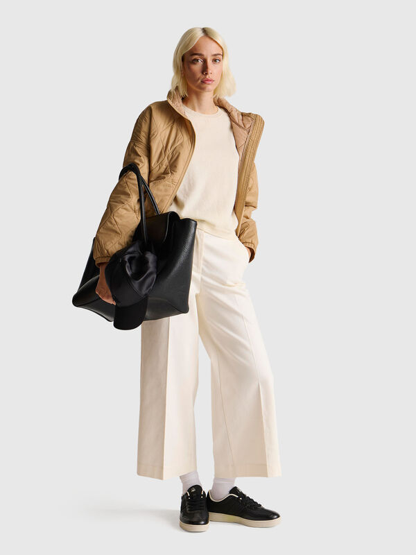 Cream short sleeve sweater in pure Merino wool Women