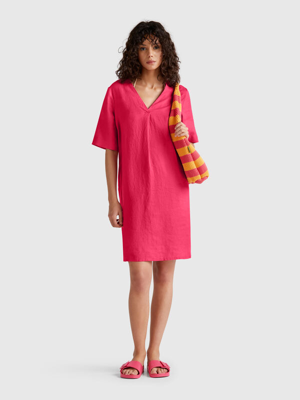Short sleeve dress in pure linen Women