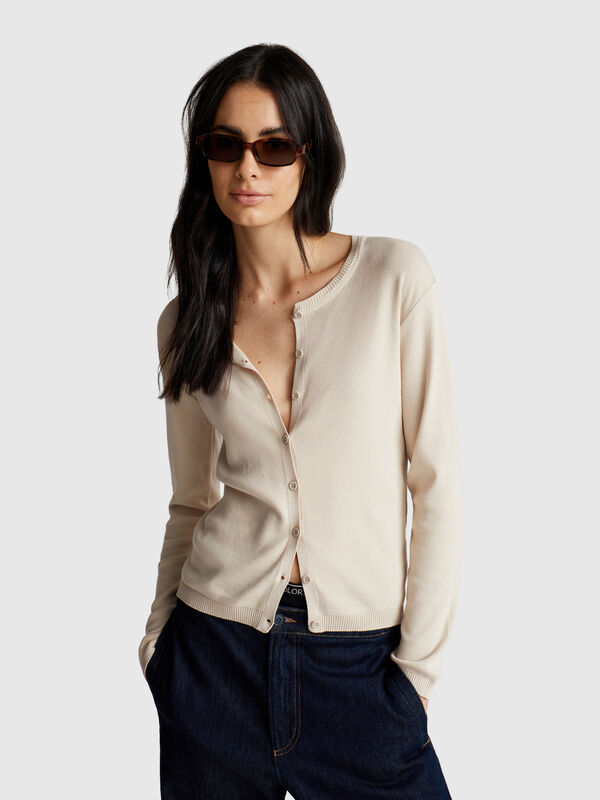 Beige 100% cotton cardigan Women