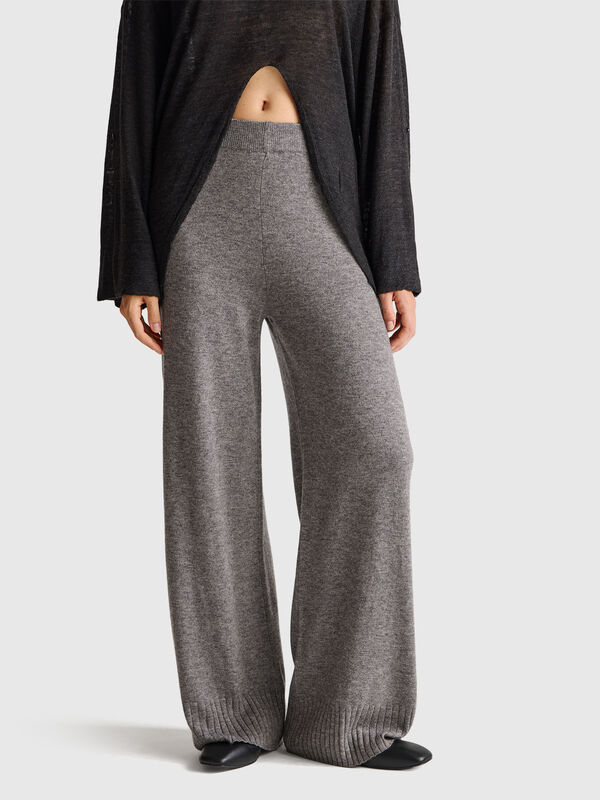 Dark gray wide leg trousers in cashmere and wool blend Women
