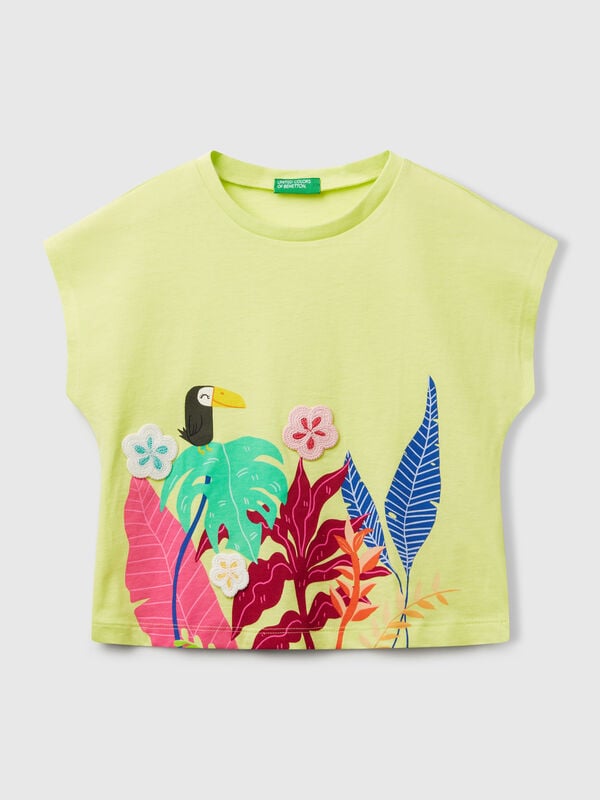 T-shirt with print and crochet applique Junior Girl