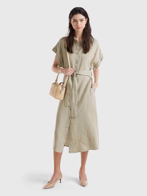 Midi shirt dress in pure linen Women