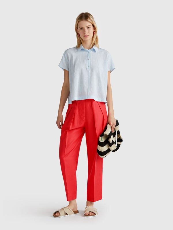 Wide trousers in linen blend Women