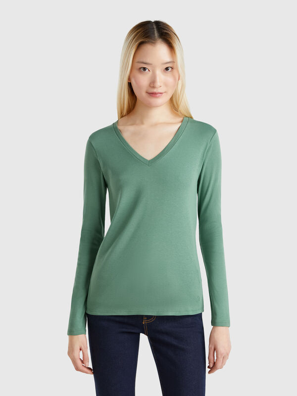 Long sleeve t-shirt with V-neck Women