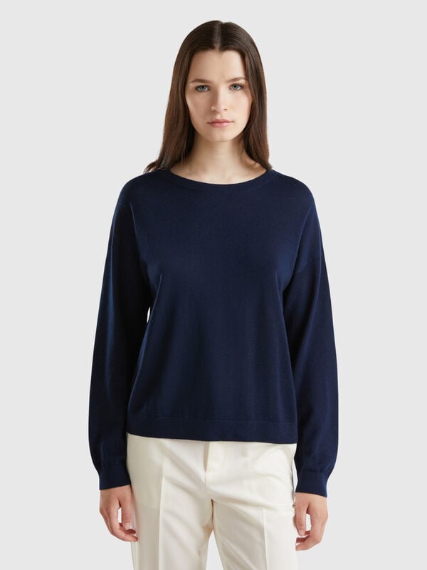 Boat neck sweater in pure Merino wool Women