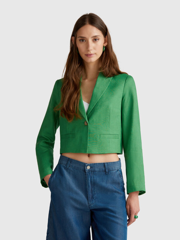 Short blazer in pure linen Women