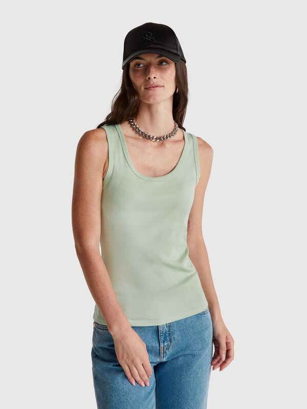 Sage green tank top in pure cotton Women