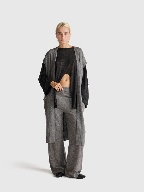 Dark gray wide leg trousers in cashmere and wool blend Women