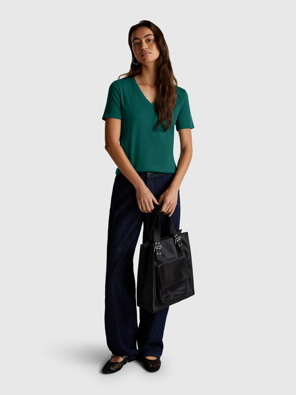 Pure cotton t-shirt with V-neck Women