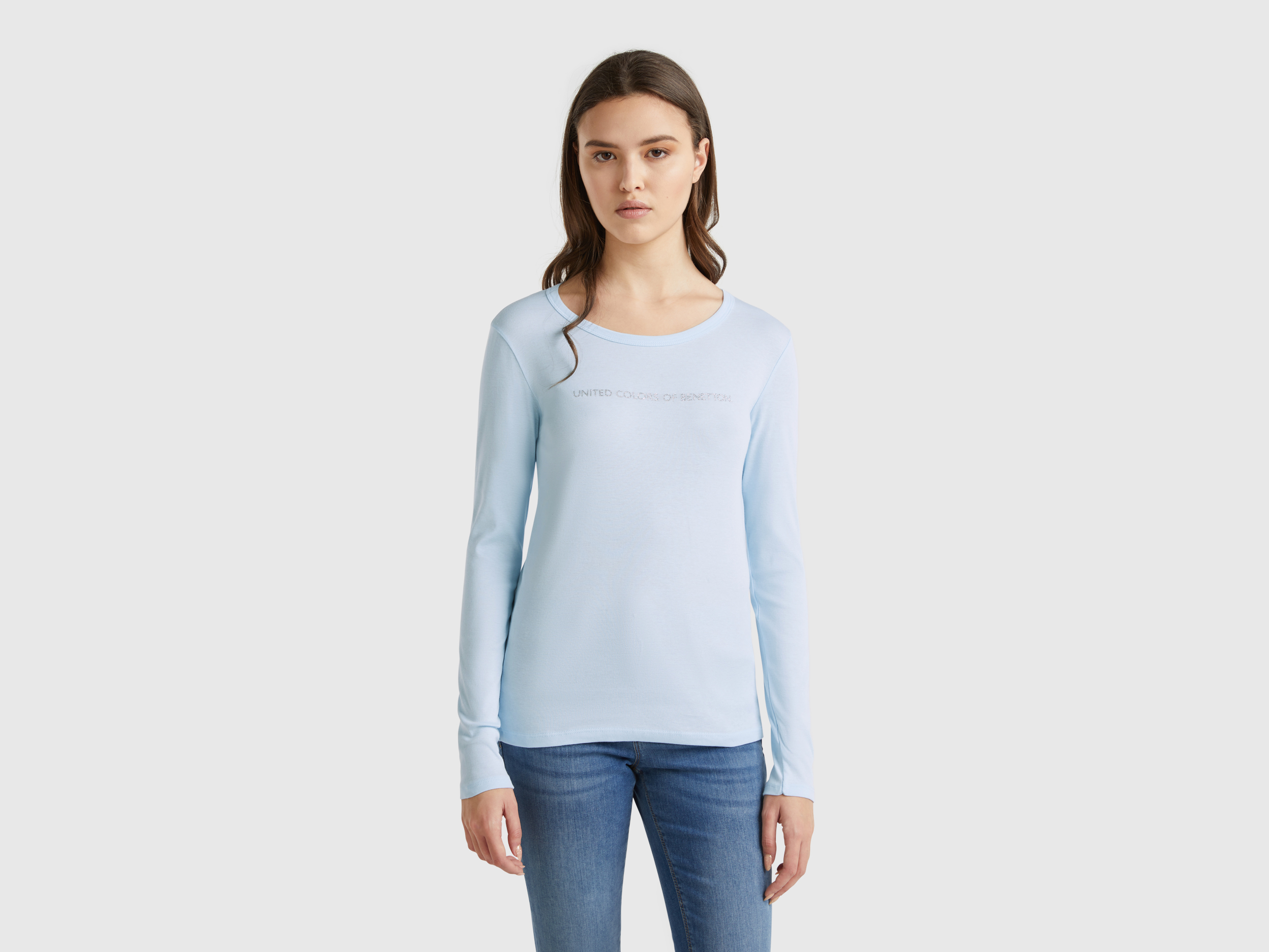 Tシャツ・カットソー PLAIN Blue Blouse with Three-Quarter Sleeves in Satin Woman Vivianyo HD Women's 3/4 Sleeve Blouse Women's Fashion Three